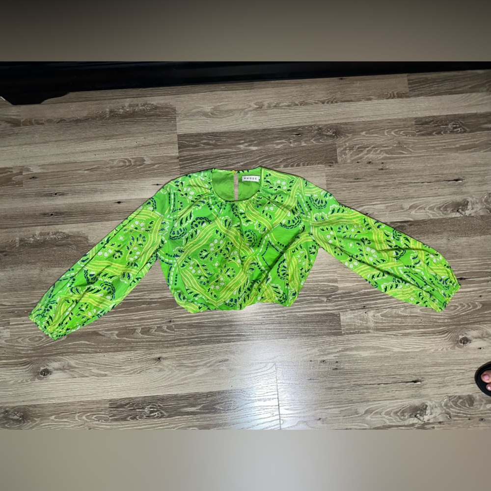Rhode Lime Green Patterned Blouse Small - image 4